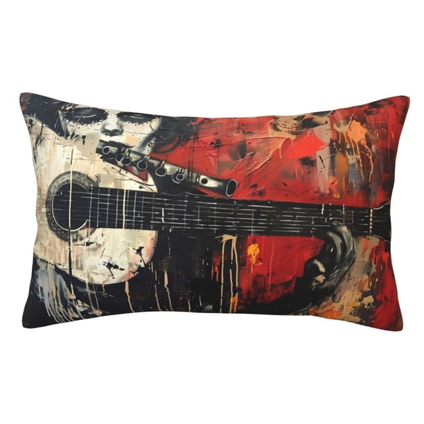 Fotbe Abstract Skull Guitar Art Funda de Almohada Decorativa Estilo Occidental, Lujo en Algodón, Fundas para Almohadas King, Cojín Estampado para Decoración del Hogar-14"x20"