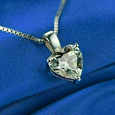 2Ct Heart Cut Lab Created Diamond Pendant 14K White Gold Plated 18"