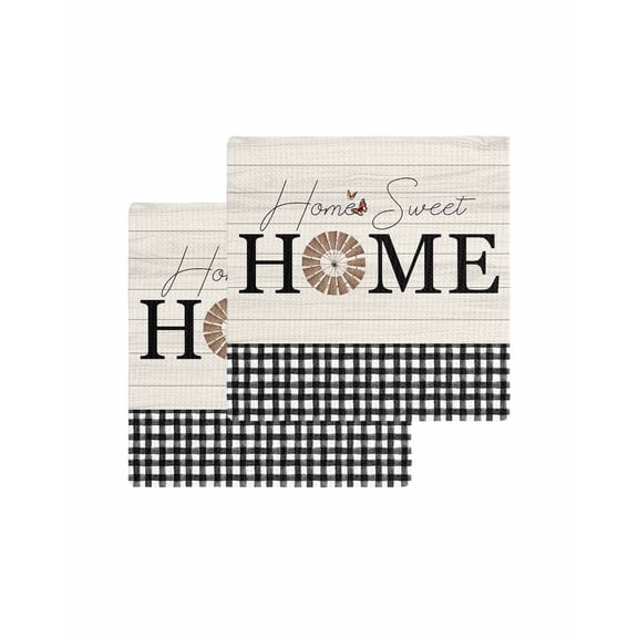 Home Windmill Black Plaid Kitchen Dish Towels for Drying Dishes Set of 2, Beige Wooden Farmhouse Waffle Weave Microfiber Terry Hand Tea Bathroom Towels Quick Dry & Absorbent Towel 12x12
