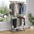 thumbnail image 2 of Double Rod Clothing Garment Rack, Rolling Clothes Organizer on Wheels for Hanging Clothes, Easy to Assemble, Adjustable, Black, 2 of 8