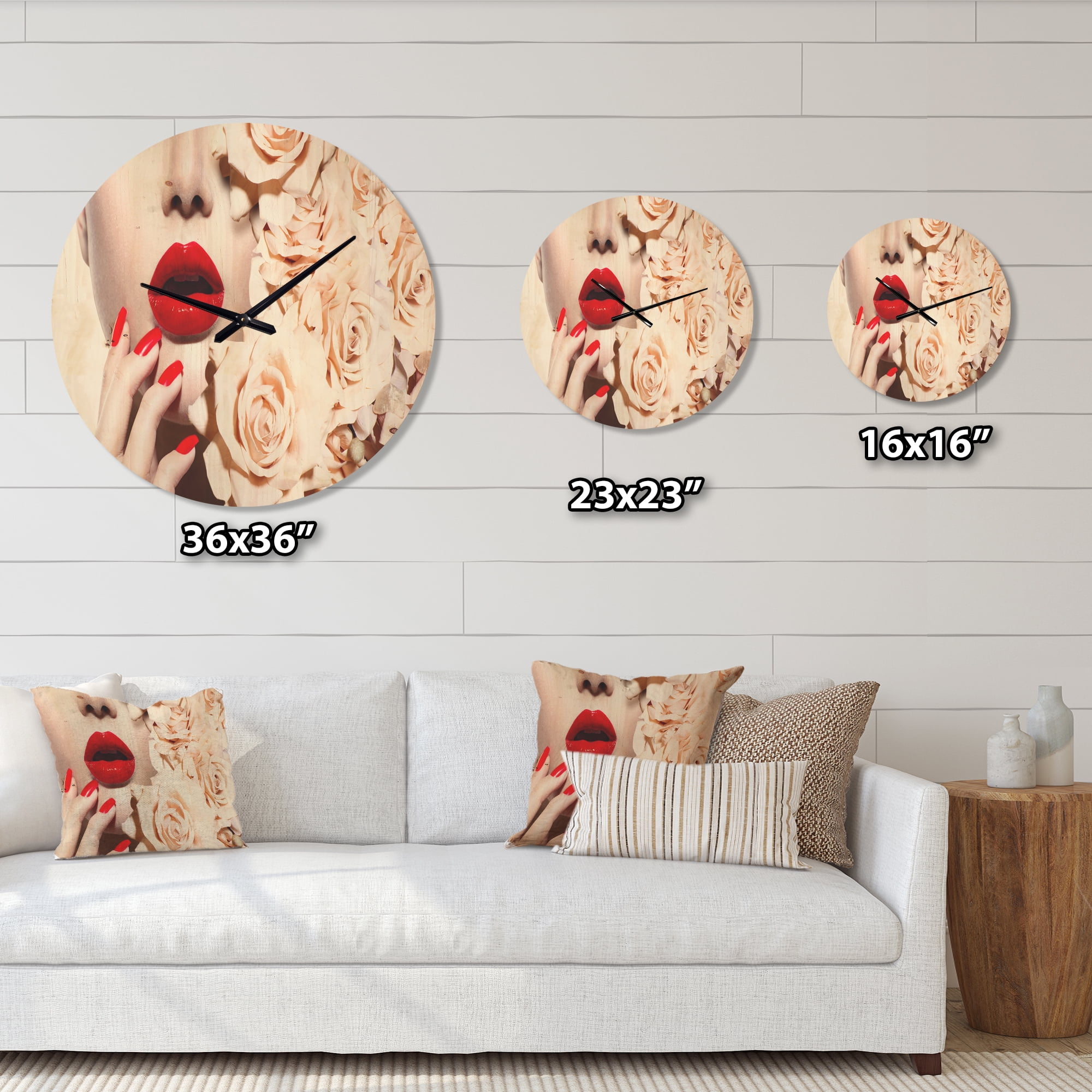 Designart 'Floral Design and Woman's Fashion' Shabby Chic Wood Wall Clock