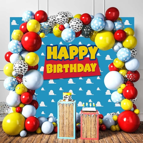 Cartoon Story Backdrop 7x5FT Blue Sky White Clouds Background Fits for Toy Story Theme Kids Birthday Party Boy Baby Shower Decorations Banner Photo Studio Photography Props Supplies