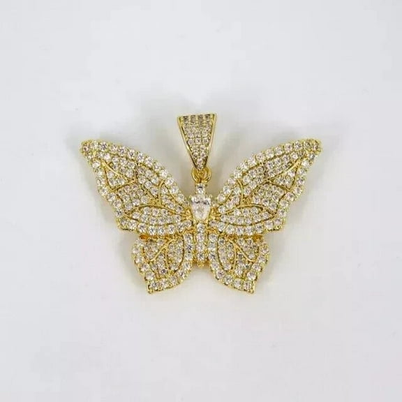 1.50CT Simulated Round Diamond Butterfly Charm Pendant 14k Yellow Gold Plated