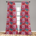 thumbnail image 4 of Ambesonne Bohemian Curtains, Ethnic Poppies and Peonies, Pair of 28"x84", Scarlet Dark Coral Blue, 4 of 4