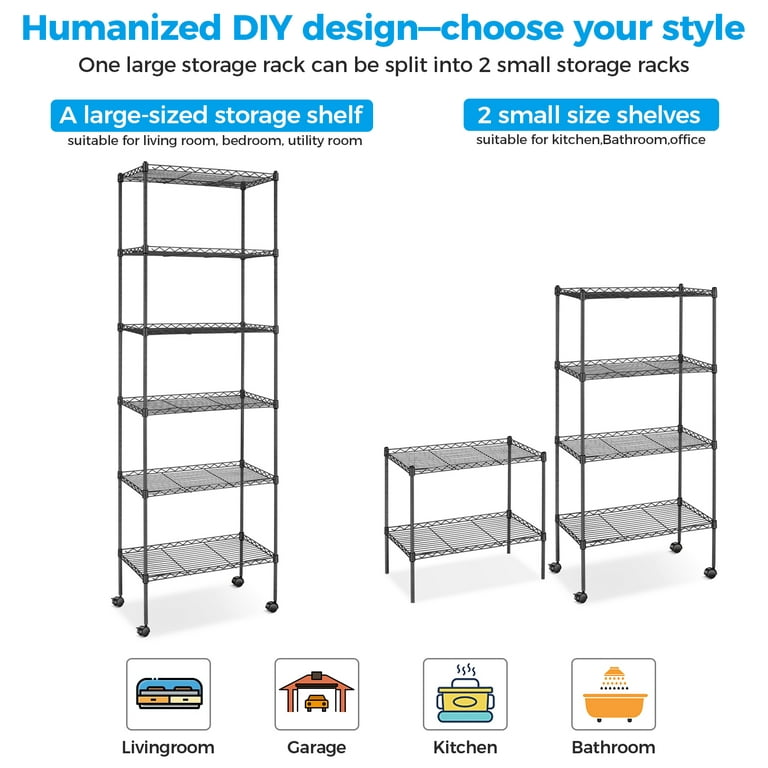 SONGMICS Garage Shelving 6-Tier Wire Shelving Unit Storage Rack Black