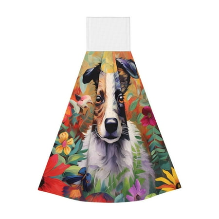 

Zufioo Colorful Flower Dog Print Coral Fleece Velcro Hand Towel Hangable Absorbent Hand Towel Suitable for Kitchen Bathroom Household Items