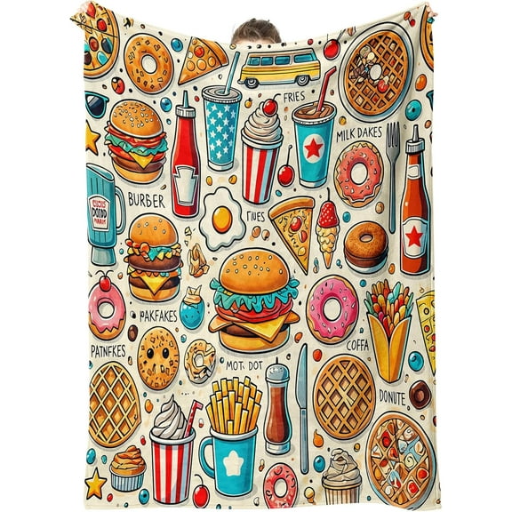 Kuscheln Cheeseburger Burger Food Blankets for Adults Flannel Throw Blanket Merchandise Four Seasons Family Universal for All Seasons Living Bed Room Couch Picnic