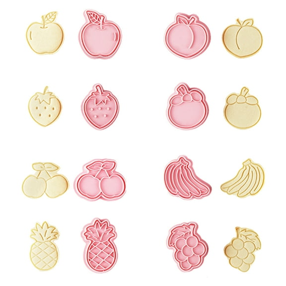 Fruit Cookie Cutter Moulds 8Pcs Plastic Biscuit Cutters Fun Cookie Stamps Cutter Set 3D Fruits-shaped Snacks Strawberry Apples Baking Moulds for Kids Children DIY