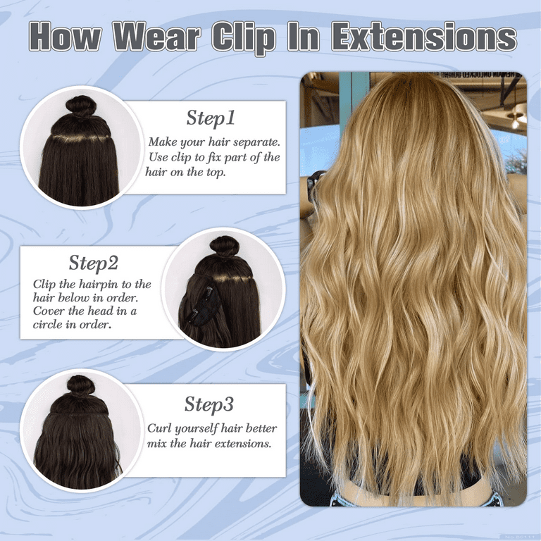 MORICA Clip in Hair Extensions for Women 20 Inch Long Wavy curly Ash Blonde Hair Extension Full Head Synthetic Hair Extension Hairpieces