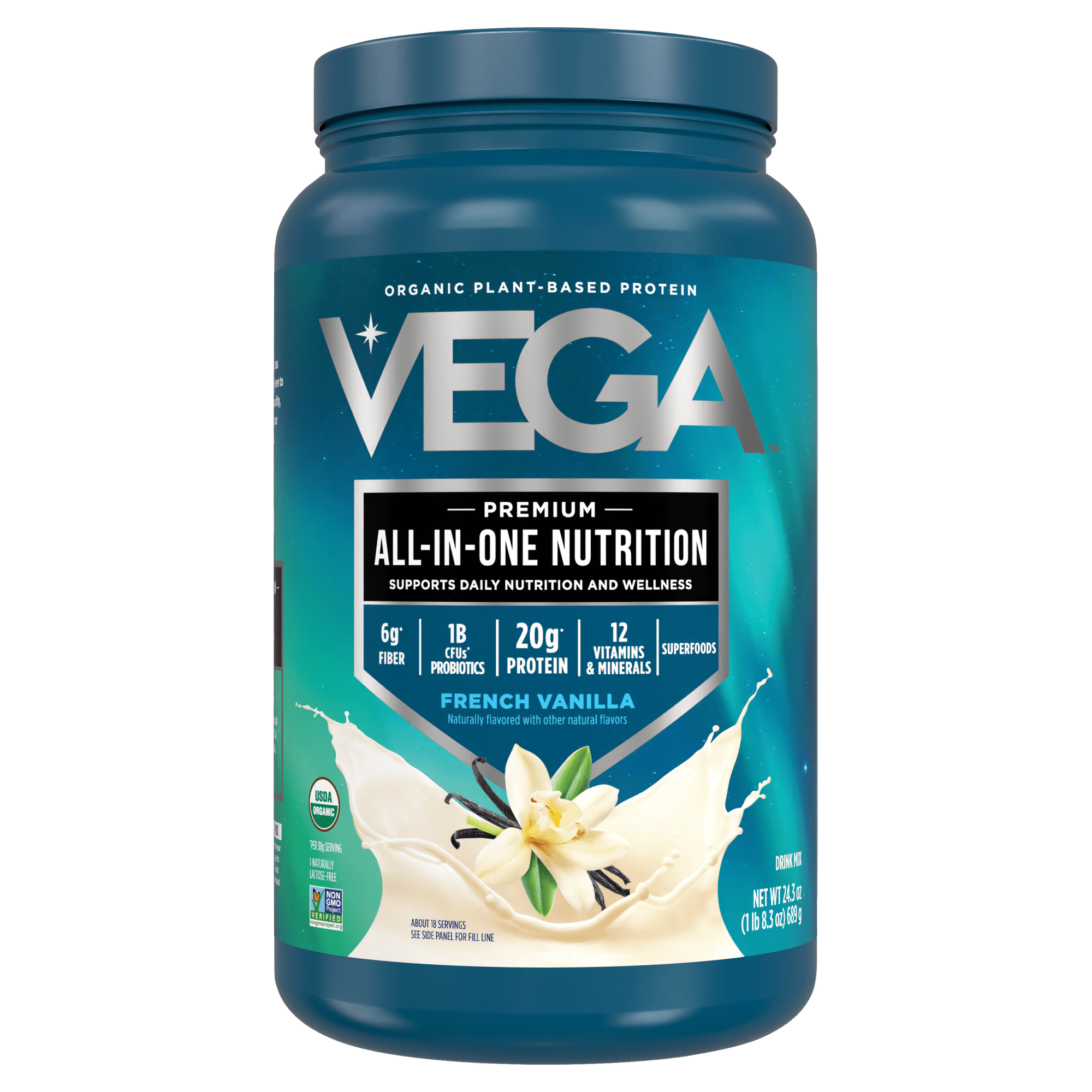 Vega One Organic All-in-One Plant Protein Powder, French Vanilla, 20g Protein, 1.5lb, 24.3oz