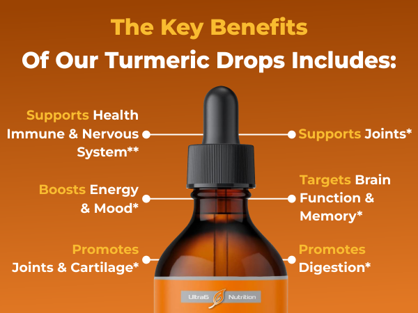 Ultra6 Nutrition Liquid Turmeric Curcumin Extract Drops with Black Pepper Bioperine Easy-to-Take 60ml