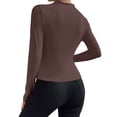 thumbnail image 2 of Deago Women's Pleated Long Sleeve Mock Neck T Shirts Casual Slim Fit Fall Tops Basic Business Work Tee (Coffee, S), 2 of 5