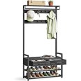 thumbnail image 1 of VASAGLE Hall Tree with Bench and Shoe Storage, Entryway Coat Rack with Shoe Bench, 2 Fabric Drawers, 10 Hooks, 6 Side Hooks, Stone Gray and Ink Black, 1 of 6
