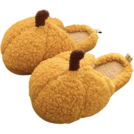 

CoCopeaunt Kawaii Pumpkin Slippers for Women Comfy Warm Fuzzy Home Slippers for Women and Men Fluffy Slippers