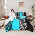 thumbnail image 4 of Homewish Cheetah Leopard Print Queen Comforter Set for Girl, Black Cyan Zebra Animal Bedding Sets, Stripes Abstract Reversible Bedding Comforter Set, Microfiber Bedroom Decor, 3-Piece, 4 of 8