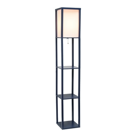 Simple Designs - Floor Lamp Etagere Organizer Storage Shelf with Linen Shade - Navy