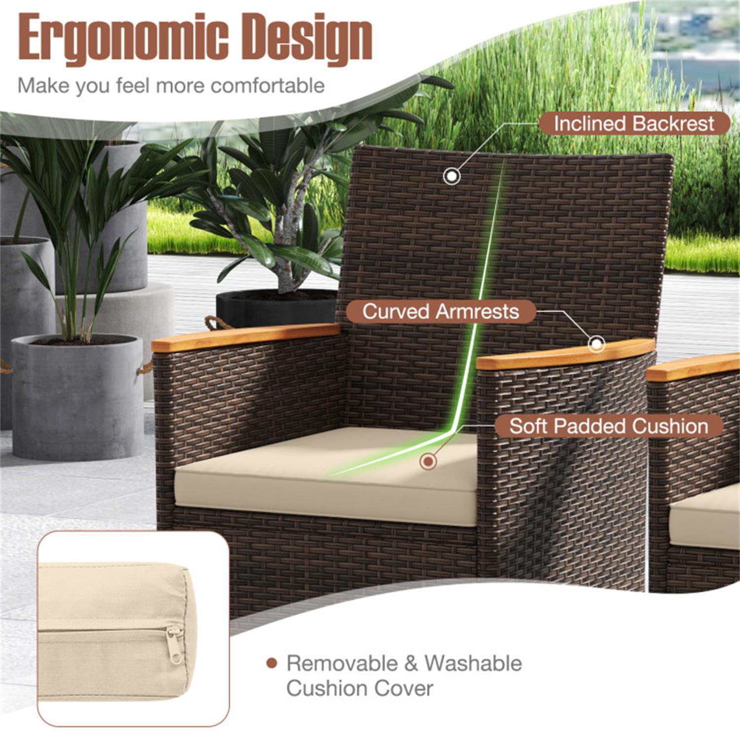 Demi Bonn 9 Piece Outdoor Dining Set with Acacia Wood Table Top, Patio Conversation Furniture Set for Balcony Patio Garden Poolside, Beige