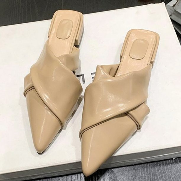 Mules negras para mujer, zapatos sin cordones, zapatillas de tacón bajo para mujer, novedad de 2023, sandalias de mulas rojas moradas con punta en pico, diseñador Luxury39 Gao Jinjia LED