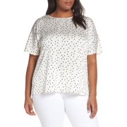 Vince Camuto Plus Size Polka Dot Dolman Top Pearl Ivory 2X