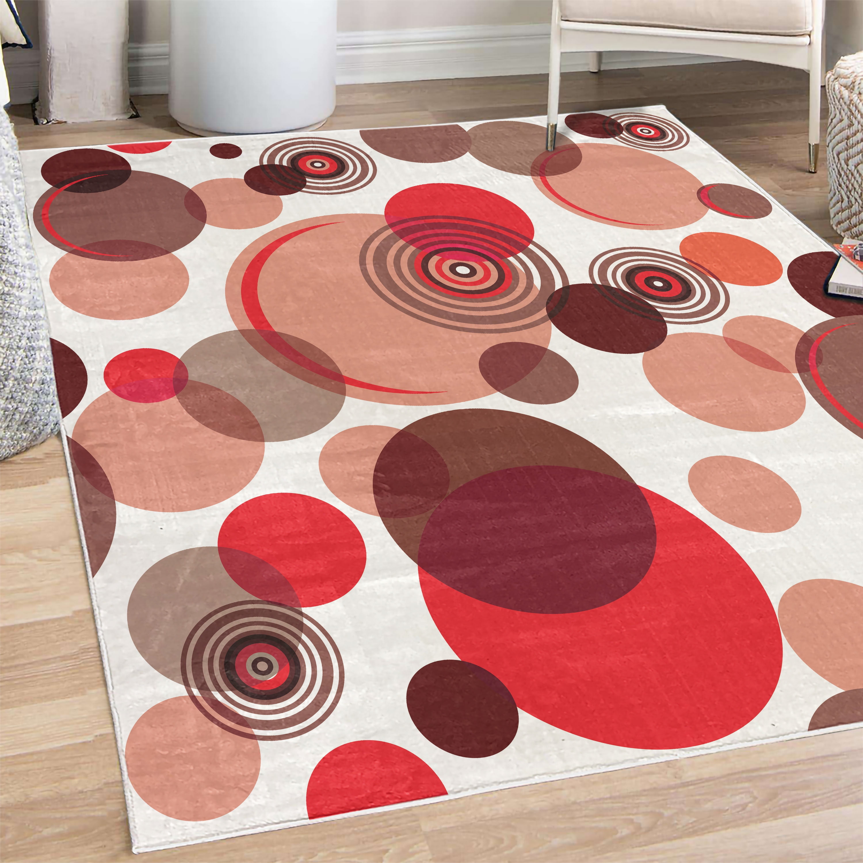 Earth Tones Decorative Rug, Abstract Pastel Pattern with Overlapping ...