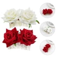 thumbnail image 2 of 2Pcs Bridal Hair Bun Clips Fabric Rose Flower Hair Combs Wedding Hair Styling Tool, 2 of 8