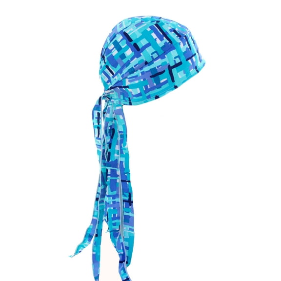 Nomad Blue Geometric Skull Cap Hat with Extra Long Tail Du Rag