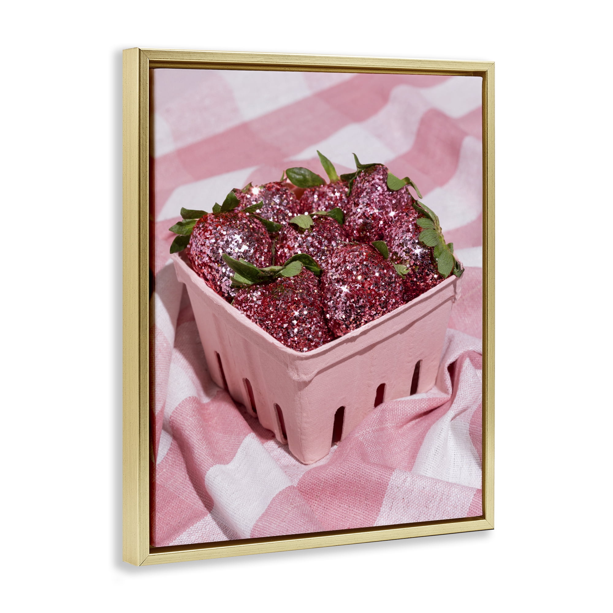 Stupell Industries Glam Glimmer Strawberries Gold Framed Floater Canvas Wall Art, design by LISH Creative