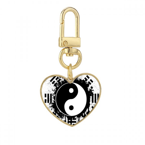 Eight Diagrams Taiji Yin-yang China Pattern Gold Heart Keychain Metal Keyring Holder