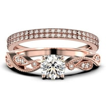 Dazzling Boho & hippie 2.25 Carat Round Cut Diamond Moissanite Classic Inspired Engagement Ring, Unique Twist Band Wedding Ring in 10k Solid Rose Gold, Promise Ring, Two Matching Band