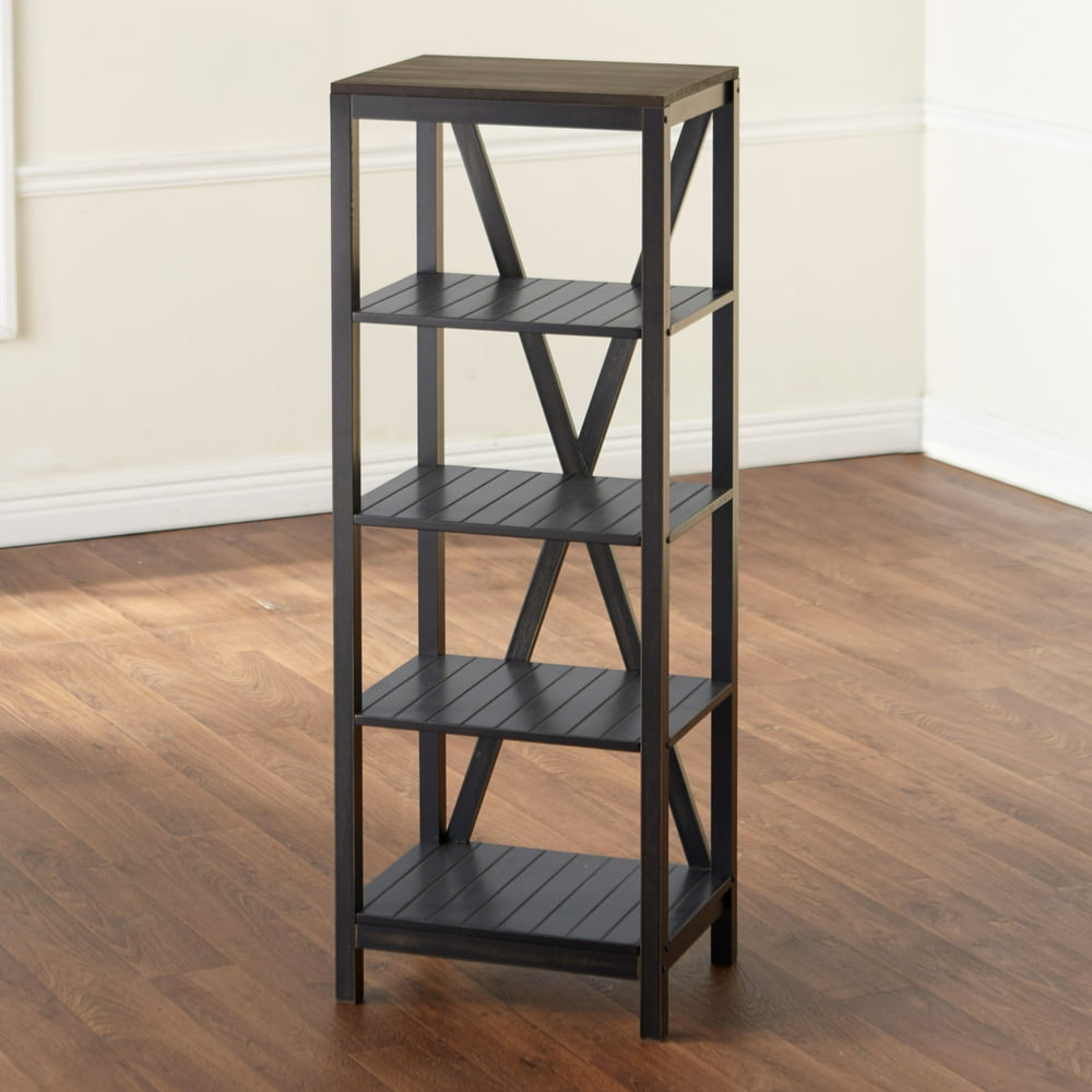 Wooden TwoTone Storage Shelf Tower with 4 Tiers and Top Surface