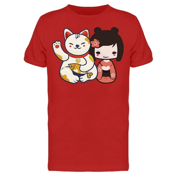 Girl Maneki Neko Lucky Cat T-Shirt Men -Image by Shutterstock, Male 3X-Large