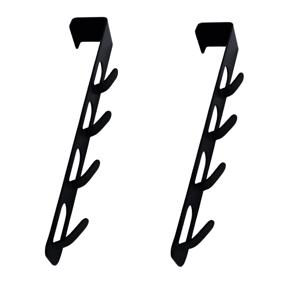 Set of 2 Over The Door Hooks Space Saving Closet Storage Utility - Durable Steel Multipurpose Hangers for Clothes, Towels, Coats, Hats - Easy Install, No Assembly Required - Fits Standard Doors Black