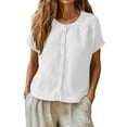 thumbnail image 2 of Kelon Short Sleeve Womens Linen Cotton Tops Vacation Casual Outfits Blouses Dressy Casual Summer Outfits 2026, 2 of 9