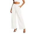 thumbnail image 2 of Oiangi Wide Leg Dress Pants for Women High Waist Stretchy Ruched Slacks Casual Basic Business Work Trousers with Pockets White M, 2 of 9