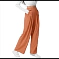 thumbnail image 3 of Pantalones de Traje Anchos para Mujer, Holgados, de Cintura Alta Elástica, Informales, Largos, Color Naranja y Rojo, Talla M, 3 of 7