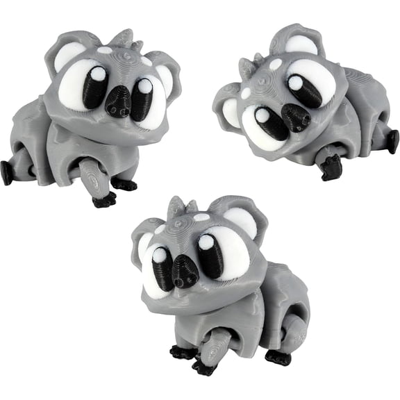 PowerTRC 3D Printed Articulated Koala Fidget Toy 3 Pack – Flexible Cute Animal Desk Decor, Adult Fidget Collectible – 3D Printed in USA