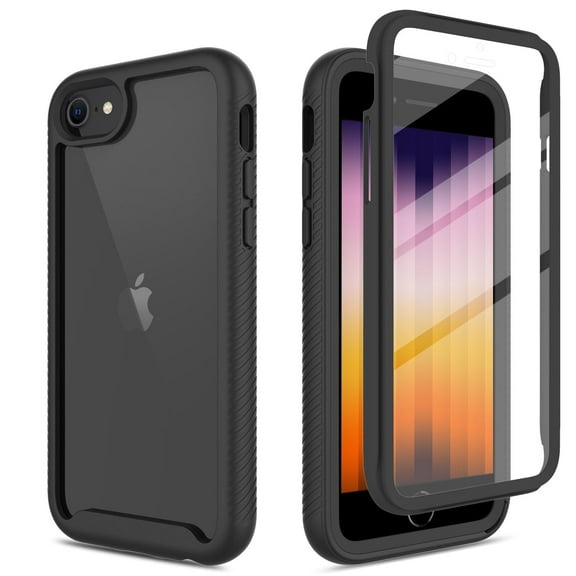 Elegant Choise Case with Screen Protector for iPhone SE 3 2022/SE 2/SE 2020/8/7 Shockproof Full Body Phone Cover, Black