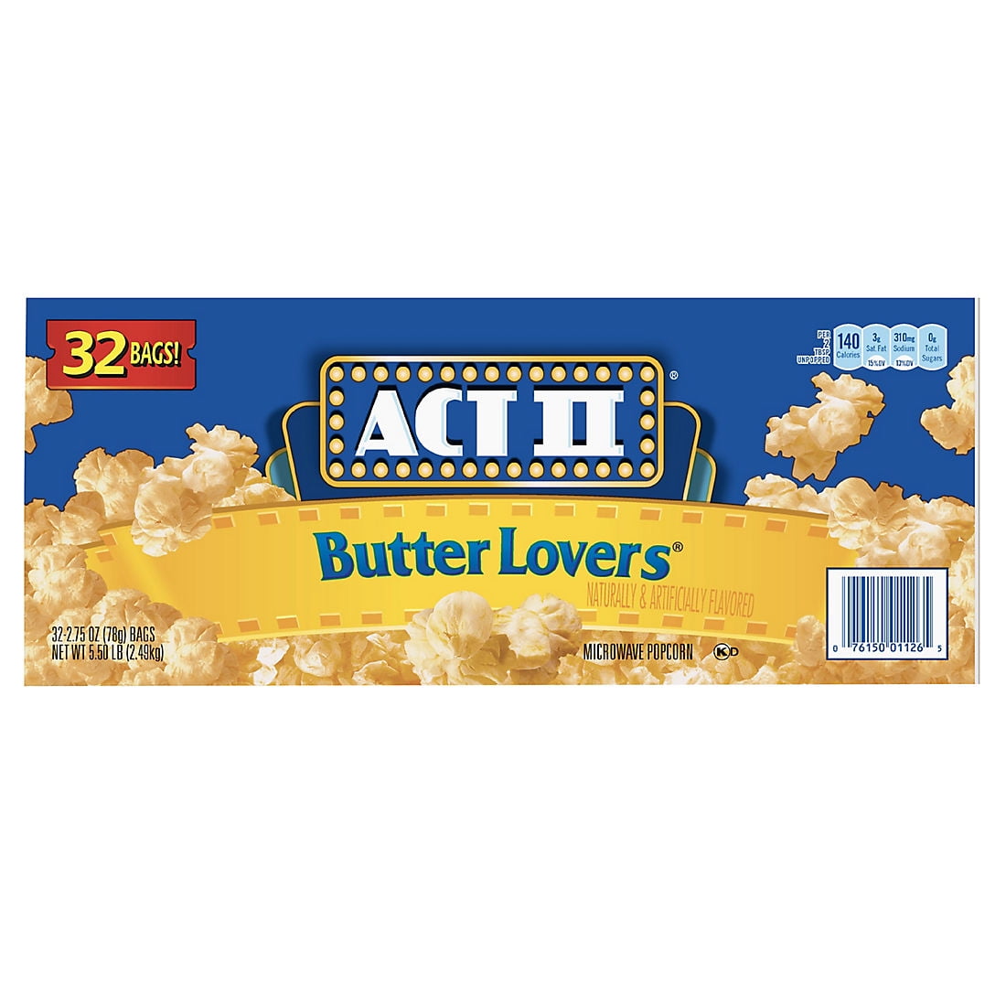 Act II Butter Lovers Microwave Popcorn, 2.75 Ounce, 32 Pack, Quick