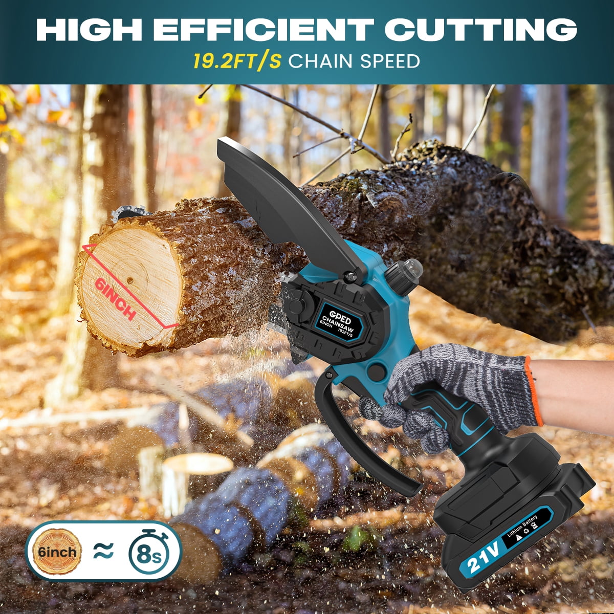 GPED 6 Inch Mini Chainsaw Cordless with 2 Batteries, Automatic Oiler Portable Electric Chain Saw, Hand Saw for Wood/Trees Cutting, Household and Garden, Father's Day Gift for Men Dad Husband, Blue
