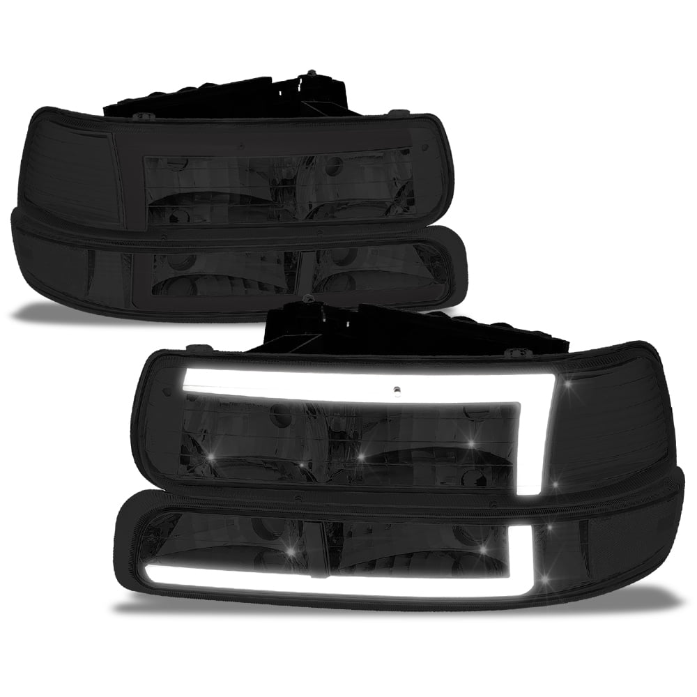 Smoked Clear [3D LED DRL] Headlights Bumper Lamps for 9906 Silverado/Suburban