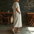 thumbnail image 6 of LNWUY Women's V Neck Linen Maxi Dress with Lace Trim Short Sleeve Solid Color Loose Pocket Long Dress Summer Casual Beach Dress White XXL, 6 of 7