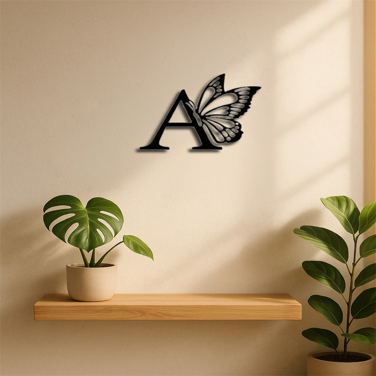 Astoutdoor Iron Butterfly Monogram Wall Art Sign, 12.6 in x 10.63 in, Customizable Letters for Home Decor