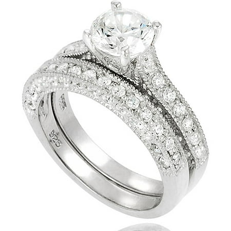 Alexandria Collection Round-Cut CZ Sterling Silver Bridal Set