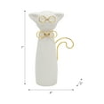 thumbnail image 5 of Modern Cat Figurine with Gold Wire Accents - Ceramic & Stoneware Decorative Sculpture for Home, Office, Bedroom & Living Room - 7" White, 5 of 9