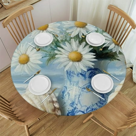 

Patifu Daisies Round Tablecloth Stain-Resistant Washable Indoor Outdoor Restaurant Wedding Party Waterproof Fitted Home Decor 42 -46