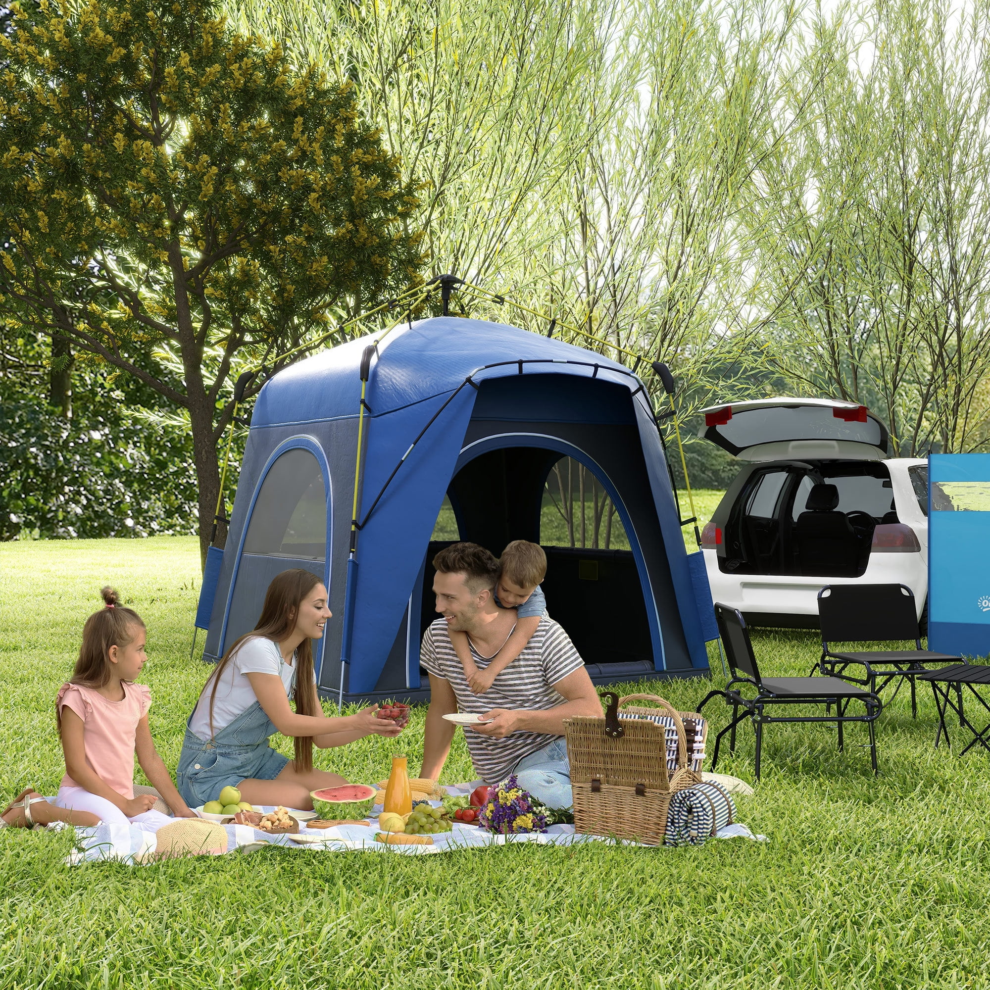 Camping Tents 4 Person Pop Up Tent Quick Setup Family Travel Tent w/ Windows, Doors Carry Bag Included