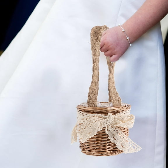 LABSERRON Woven Round Basket 1Pack Willow Woven Flower Basket for Wedding Decorations Natural