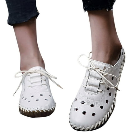 

f21 Fashion Spring And Summer Soft Bottom Lace-Up Shoes Hollow Breathable Women s Shoes Women Loafers And Slip On Shoes Size 8.5 Beige Wide