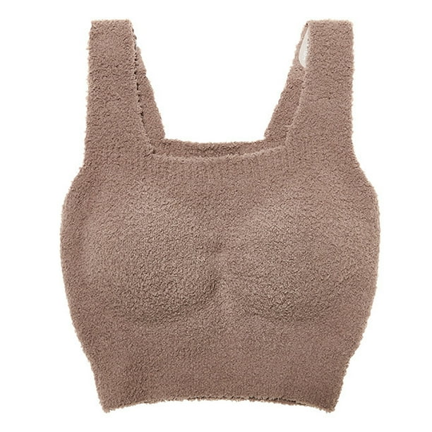 Winter Women's Short Fluffy Loungewear Crop Tank Top Plush thermal