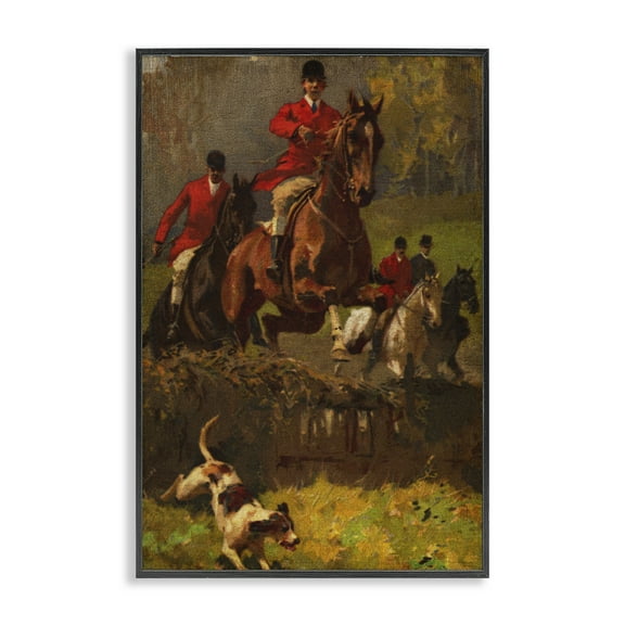 Stupell Industries Classic Hunting Dog Scene People Painting Black Framed Art Print Wall Art, 12 x 18